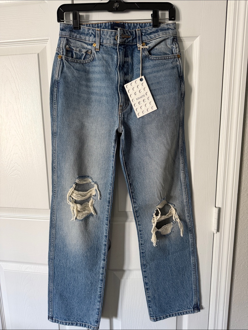 Khaite Abigail High-Rise Straight Jeans in a distressed light wash - Size 27 - Picture 3 of 9